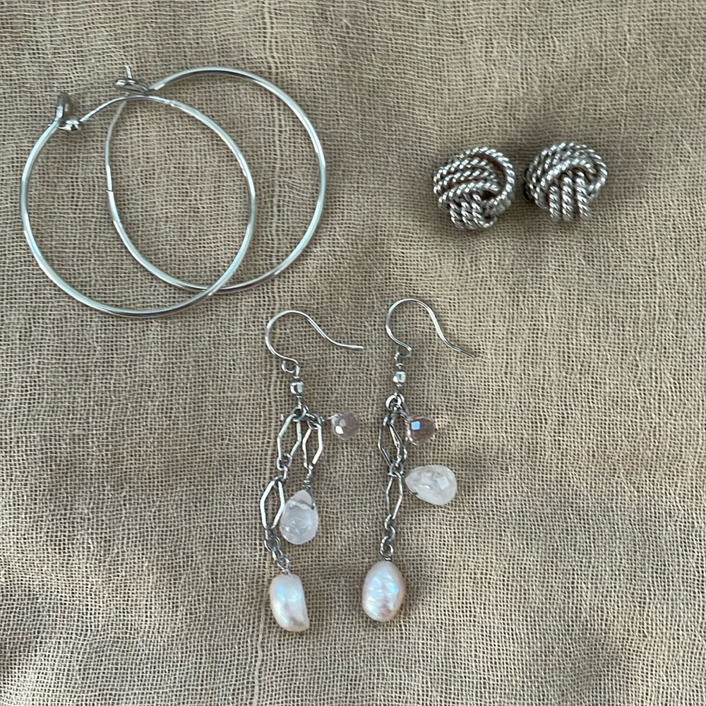 Sterling Silver Earring Bundle Hoops, Knots, Dangles.